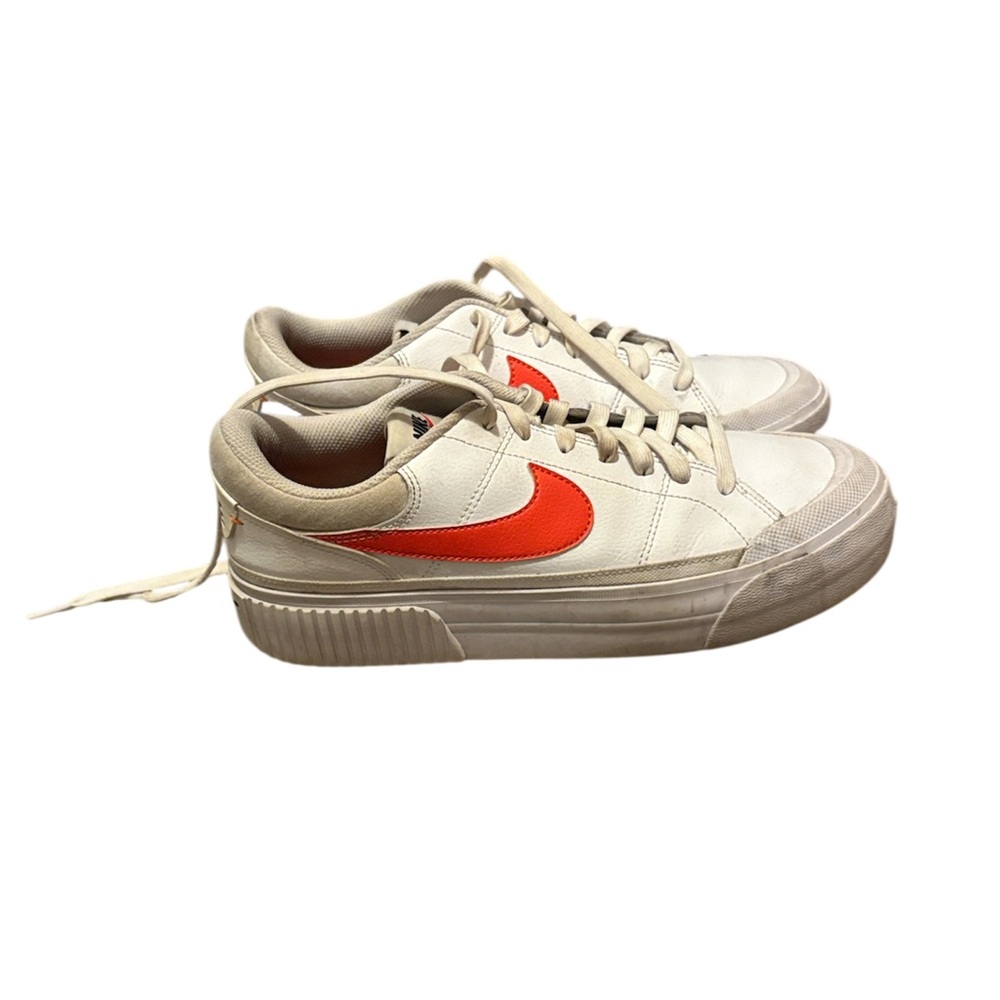 Nike White Platform Sneakers with Orange Swoosh leopard print tongue